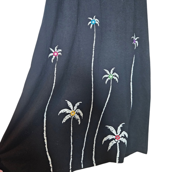 Vintage Cité Black Cotton Maxi Dress Embroidered Palm Trees size 2X - Picture 4 of 6